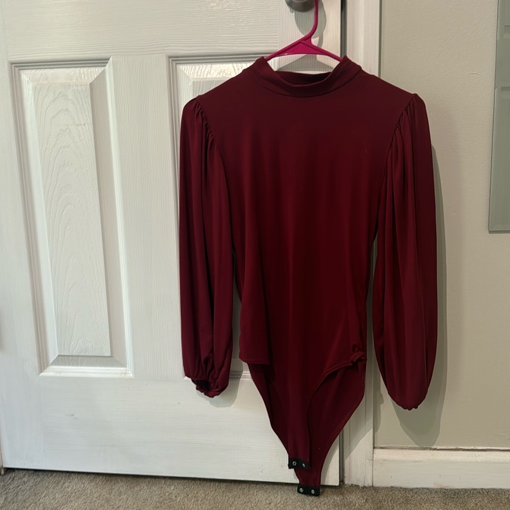 BLVD puffy sleeves burgundy bodysuit